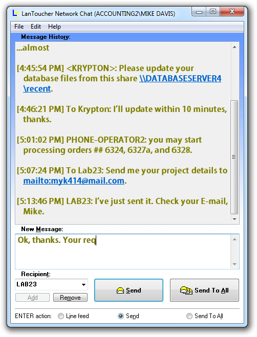 LanToucher Network Chat screen shot