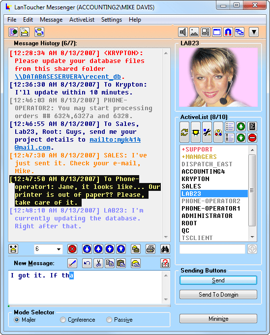 LanToucher instant messenger screenshot