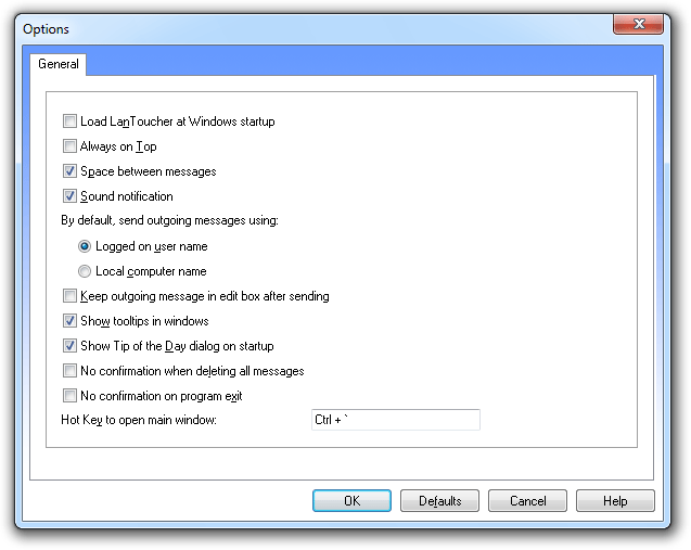 Options dialog