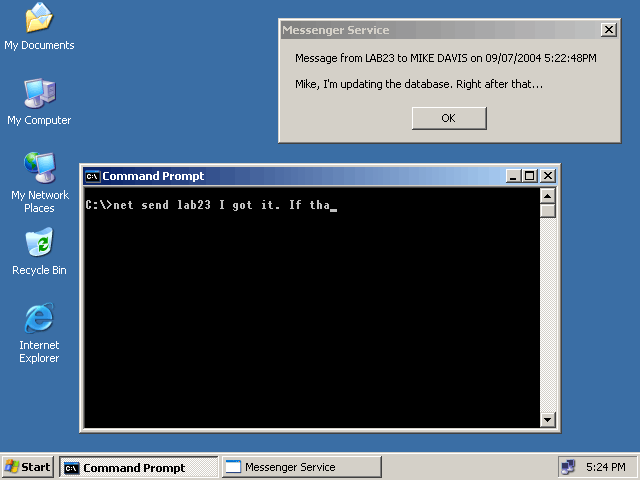 Messenger service / net send command screenshot